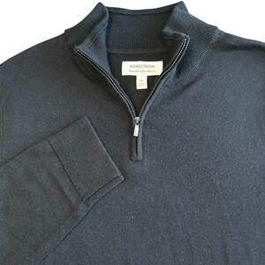 Nordstrom 100% Merino Wool Quarter Zip Sweater Mens M Black Washable NEW